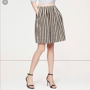 LOFT Linen Cotton Black and Cream Vertical-Strip A-Line Skirt with Pockets